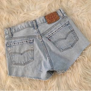 High Waisted Levi’s Shorts w/ Ribbon Embellishment